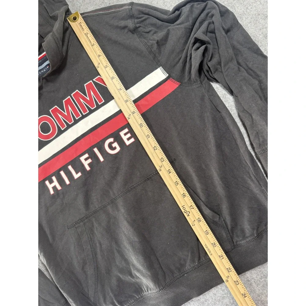 Tommy Hilfiger Logo Stripe Hoodie Large 16/18 Black Cotton Blend Pullover